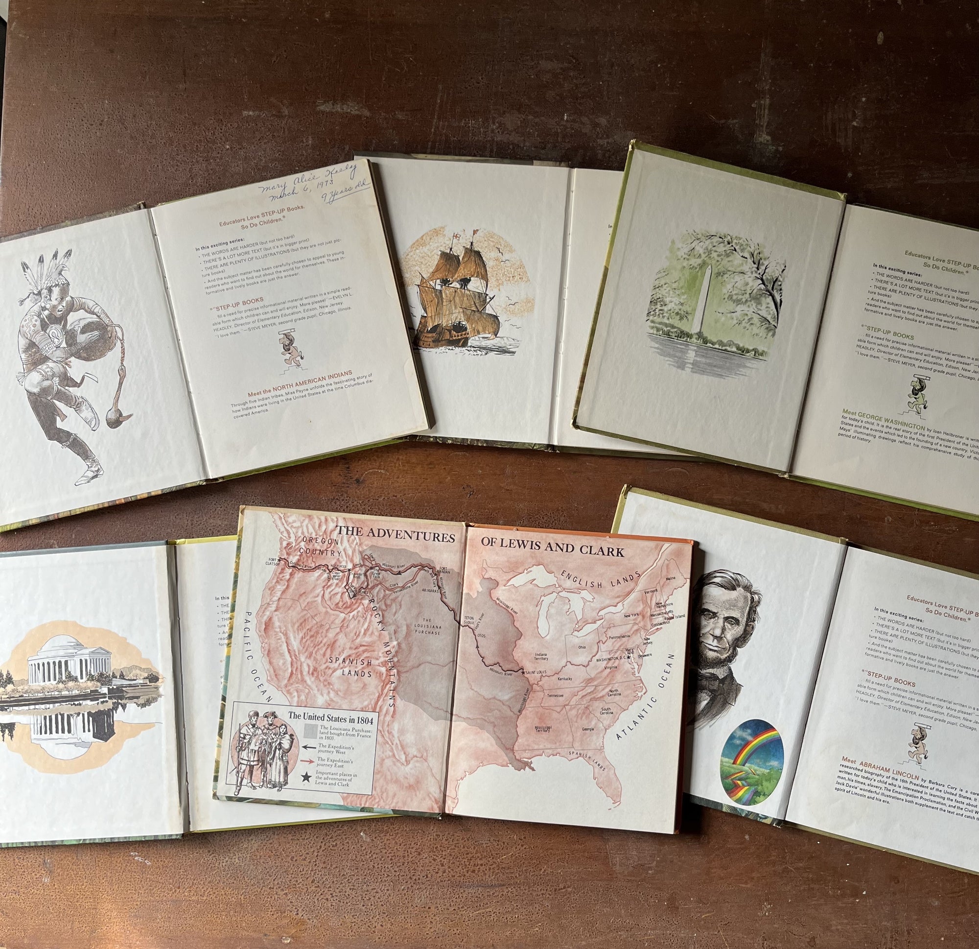 vintage children's history books - Random House Step Up Books Set of 6 early American History Books - view of the inside covers