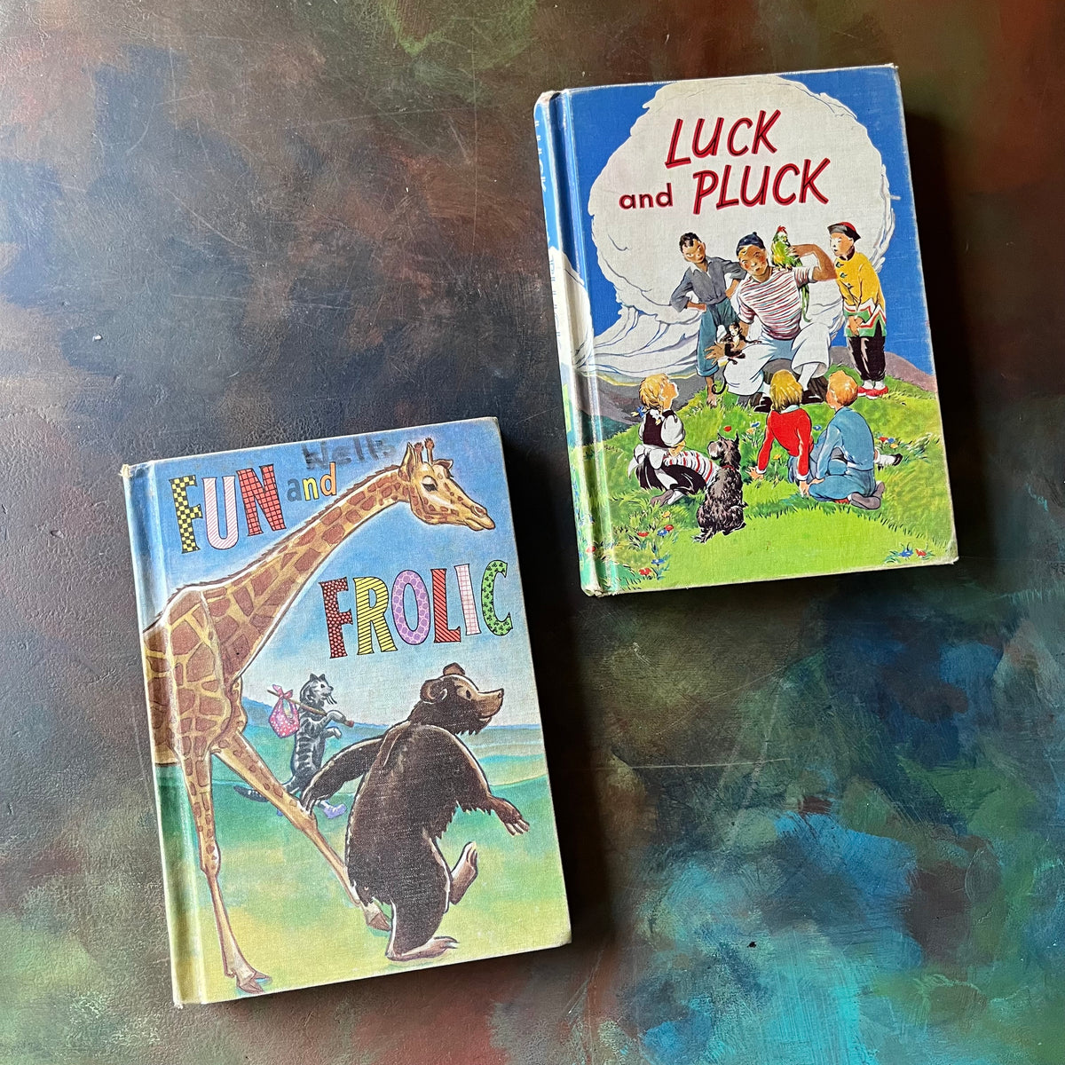 Reading for Interest Book Set-Fun and Frolic-Luck and Pluck-vintage schoolbooks-reading comprehension schoolbooks-view of the front covers