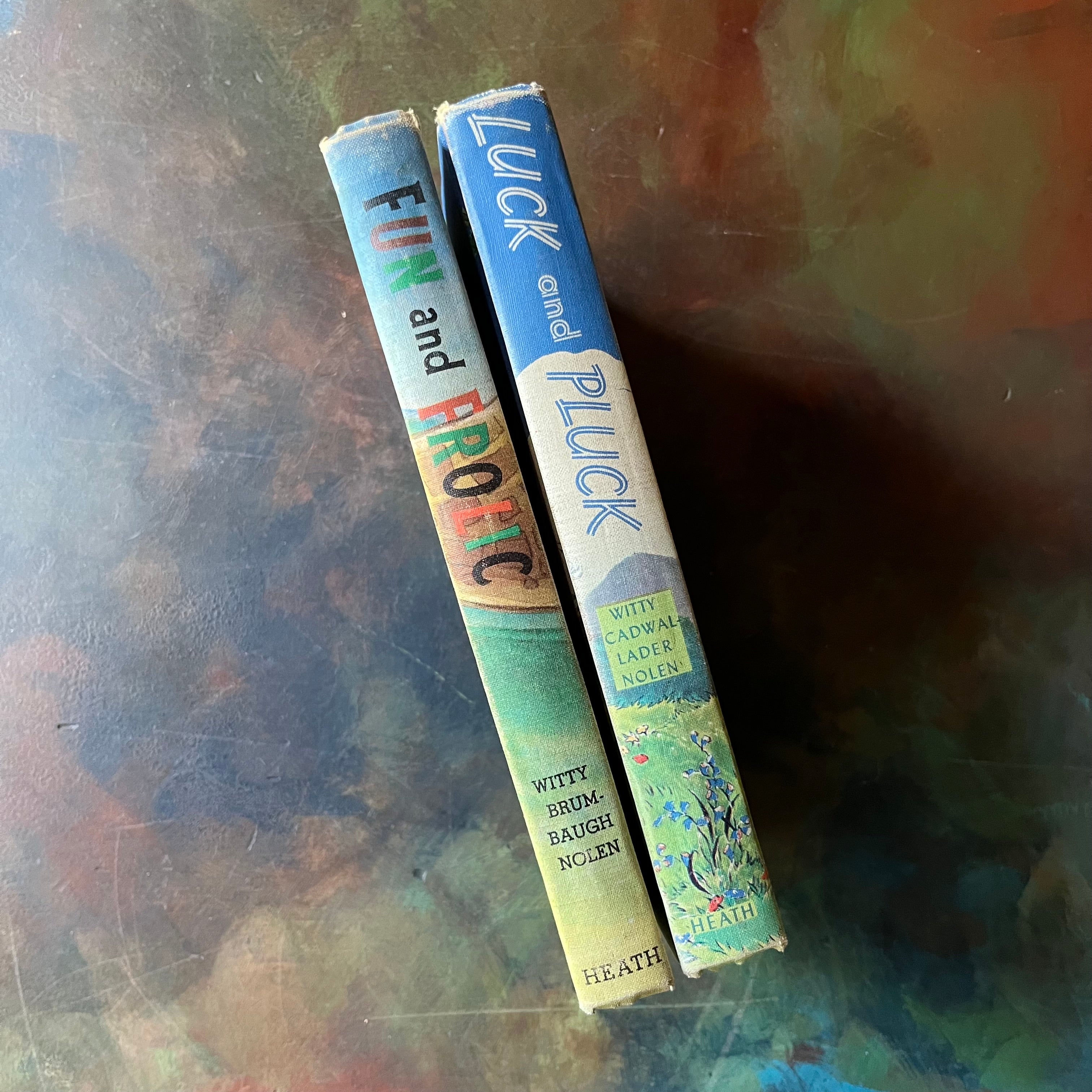 Reading for Interest Book Set-Fun and Frolic-Luck and Pluck-vintage schoolbooks-reading comprehension schoolbooks-view of the spines