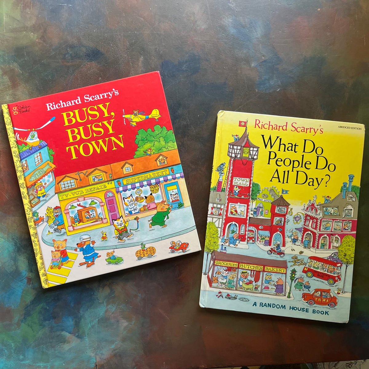 Richard Scarry's Busy, Busy Town-What Do People Do All Day-vintage children's picture books-view of the front covers