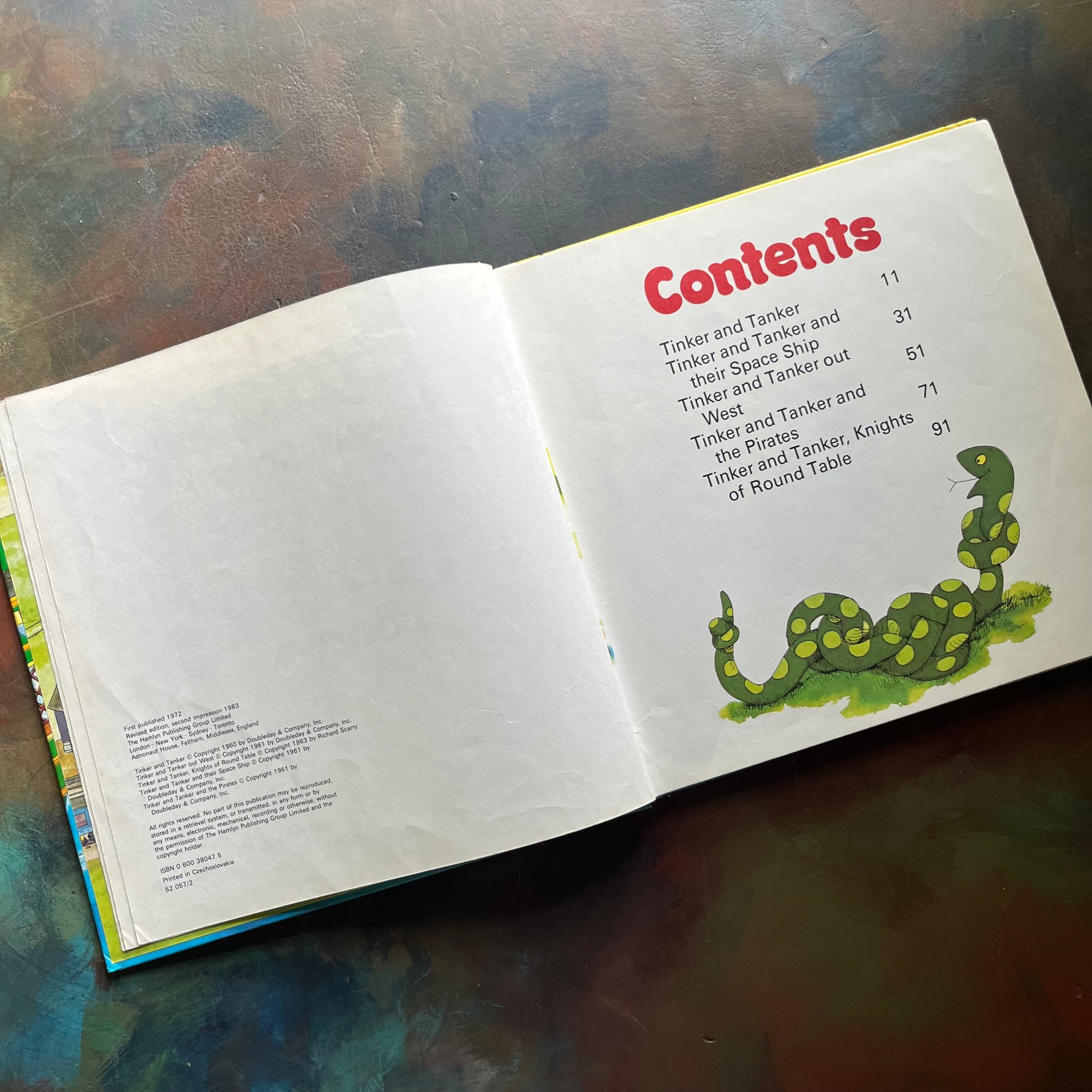 Richard Scarry's Tinker and Tanker Storybook-vintage picture book-vintage Richard Scarry-view of the copyright & contents pages