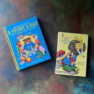 Richard Scarry's Best Storybook Ever and Richard Scarry's A Story A Day 365 Stories and Rhymes-classic children's stories-view of the front covers