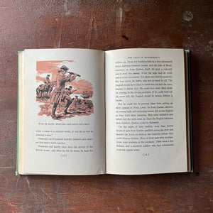 vintage children's living history book - Rogers' Rangers and The French and Indian War written by Bradford Smith with illustrations by John C. Wonsetler - view of the illustrations within the pages - this one someone looking through a spy glass