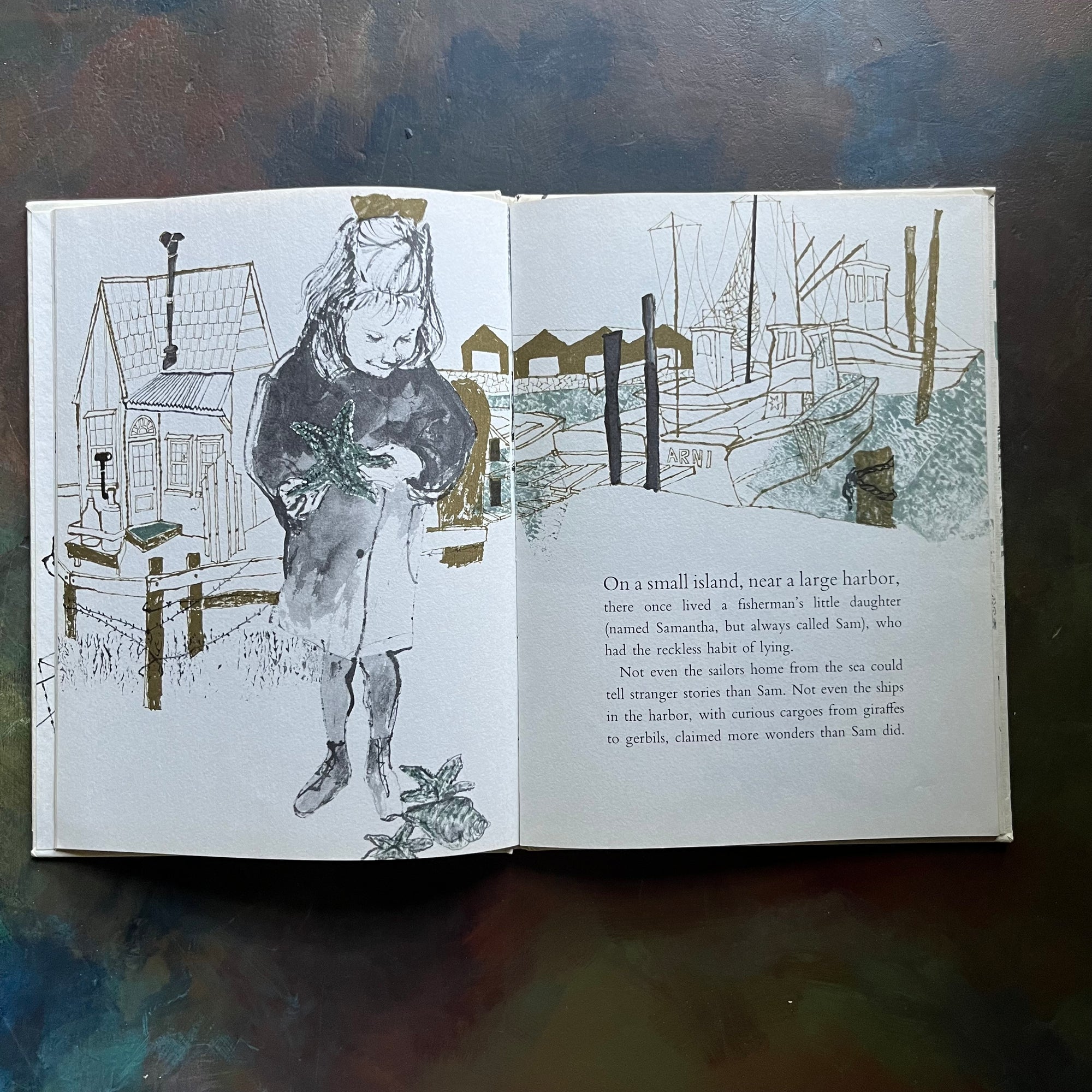 Sam, Bangs & Moonshine by Evaline Ness-vintage children's picture book-1967 Caldecott Winner-view of the illustrations