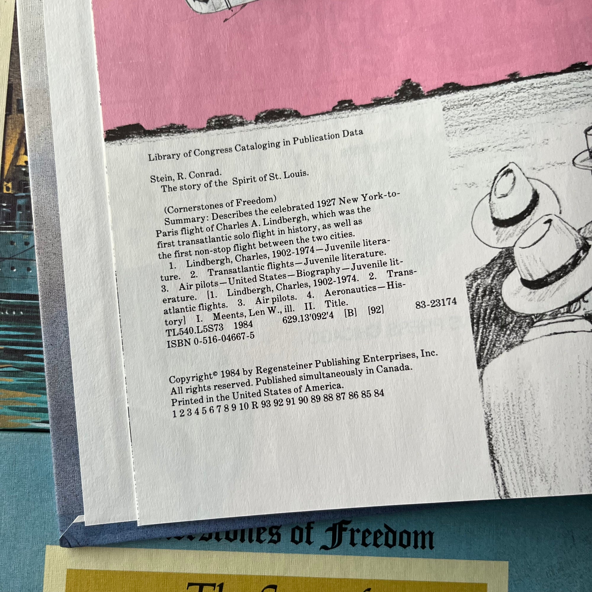 Set of 34 Cornerstones of Freedom History Books for Children in cardboard sleeve holder-vintage US History Picture Books-Early Readers-America250-view of a sample copyright