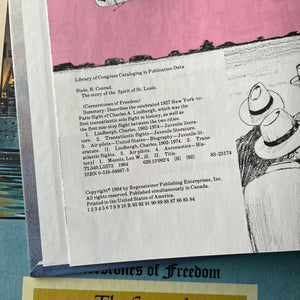 Set of 34 Cornerstones of Freedom History Books for Children in cardboard sleeve holder-vintage US History Picture Books-Early Readers-America250-view of a sample copyright