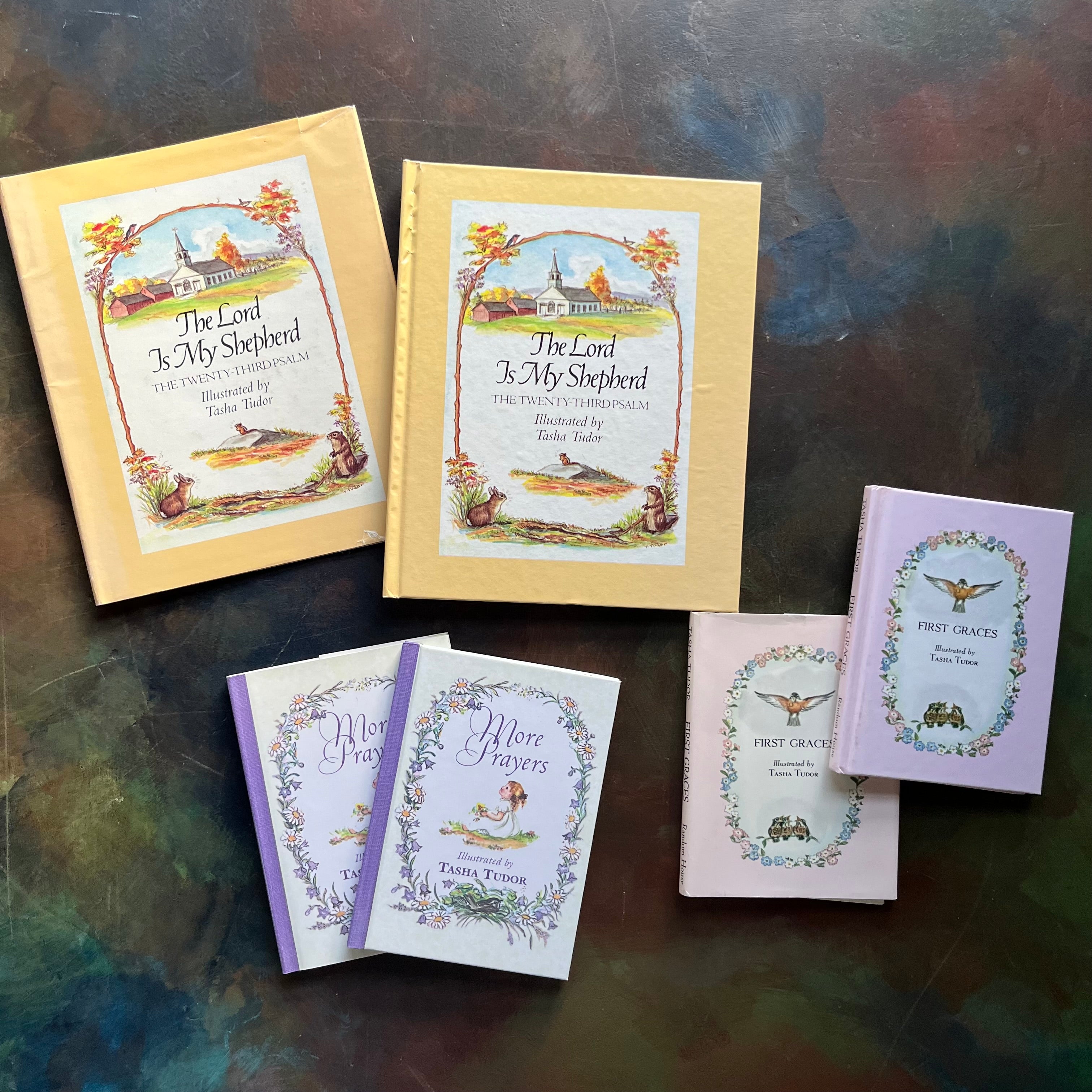 Set of 3 Tasha Tudor Books First Graces, More Prayers & The Lord is My Shepard-classic children's books-religious books for children-view of the front covers