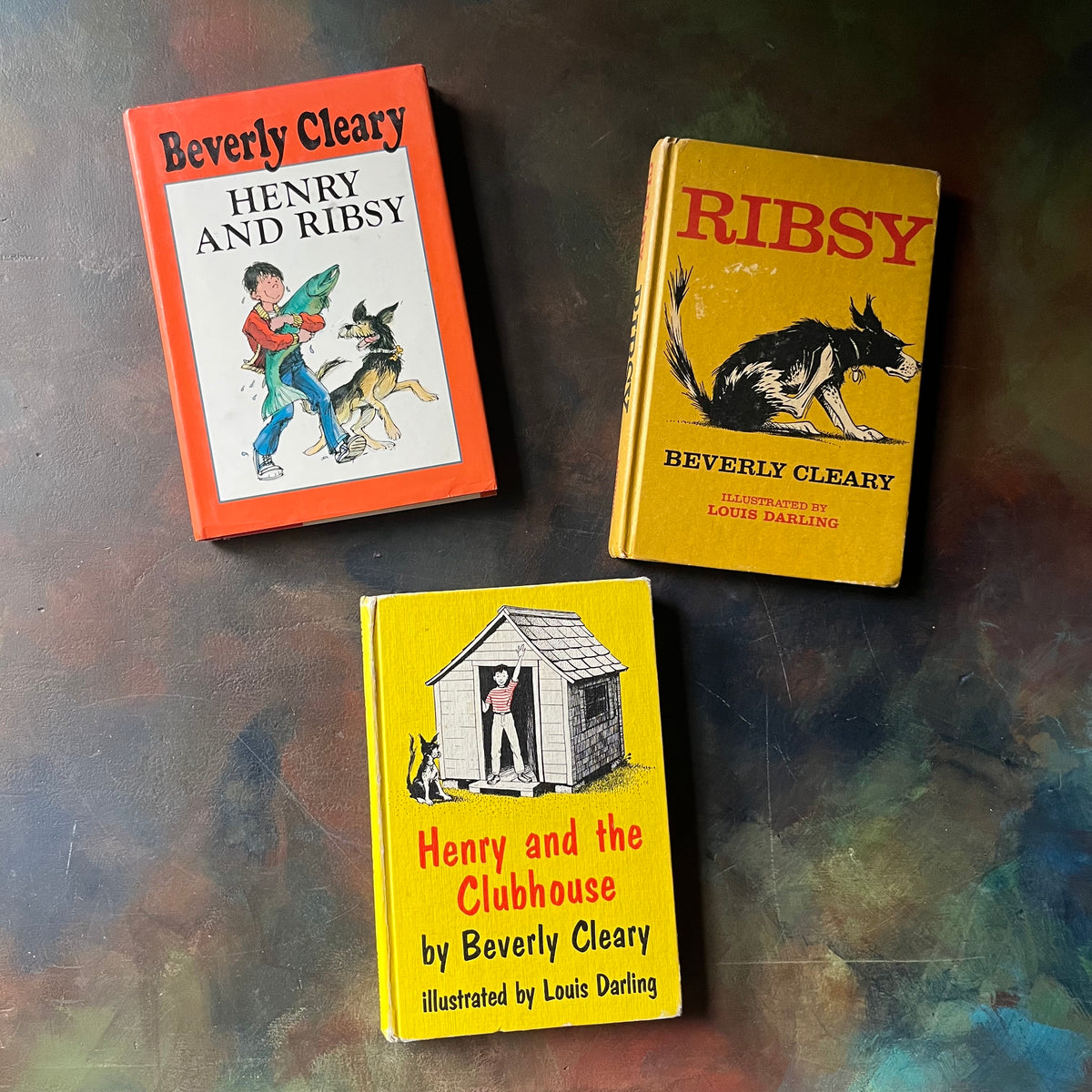 Set of 3 Vintage Children's Books Written by Beverly Cleary-Risby-Henry and Risby-Henry and the Clubhouse-vintage chapter books for kids-wholesome books for the entire family-view of the front covers including the dust jacket of Henry and Risby
