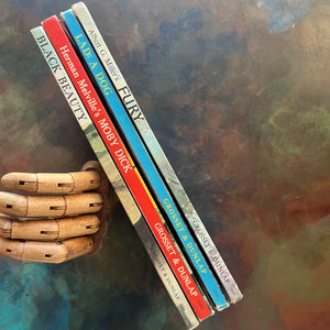 Set of Classic Children's Early Chapter Books for Young Readers-Grosset Grow Up Series by Grosset & Dunlap Publishers - Black Beauty-Moby Dick-Fury-Lad a Dog-classic children's literature-view of the spines