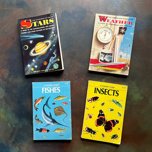 Set of 4 Golden Guides-Pocket Nature Guides-Vintage Nature Guides- Stars, Weather, Fishes & Insects-view of the front covers