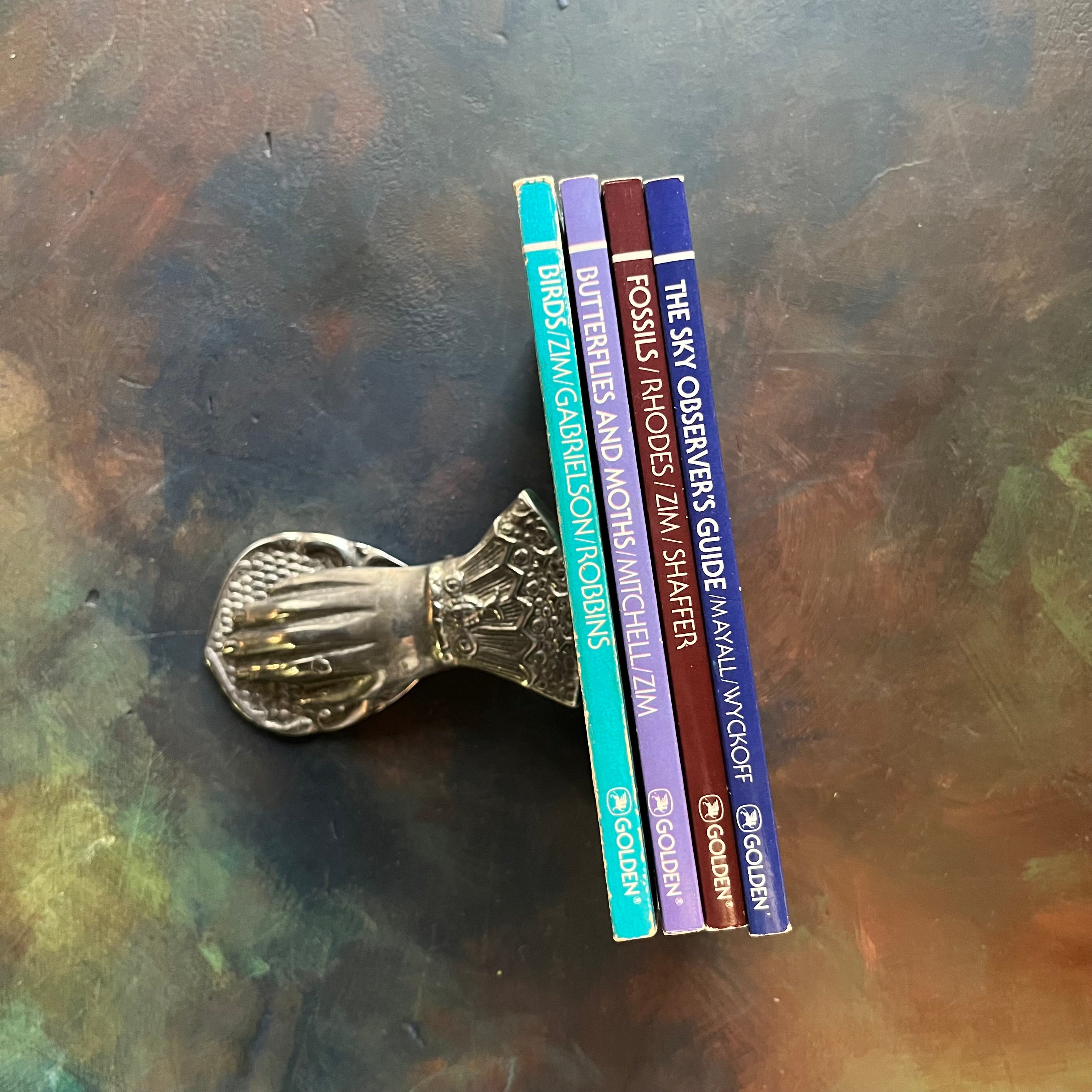 Set of 4 Golden Guides-vintage pocket nature guides-The Sky Observer's Guide, Fossils, Butterflies & Moths, and Birds-view of the spines