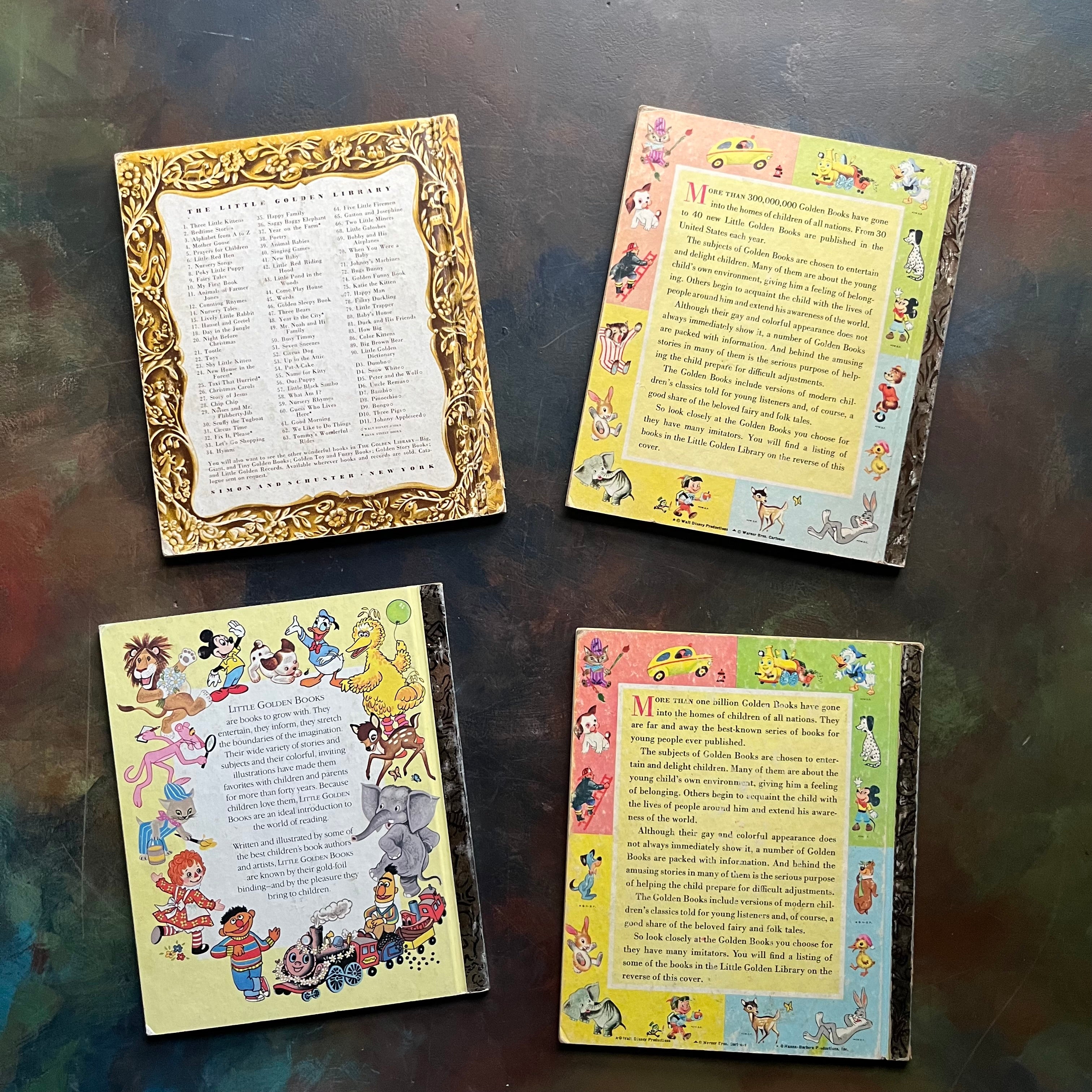 Set of Four Little Golden Books Christmas Theme: Set includes: Christmas Carols, Frosty The Snow Man, The Little Golden Cut-Out Christmas Manger, and The Story of Jesus-view of the back covers