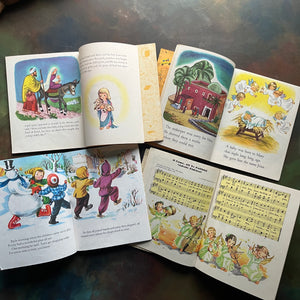 Set of Four Little Golden Books Christmas Theme: Set includes: Christmas Carols, Frosty The Snow Man, The Little Golden Cut-Out Christmas Manger, and The Story of Jesus-view of the illustrations within the pages in full color