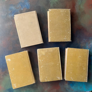 Set of 5 Antique Tom Swift Books written by Victor Appleton & Including-Submarine Boat-Electric Locomotive-Undersea Search-Caves of Ice-City of Gold-antique children's mystery books-view of the back covers