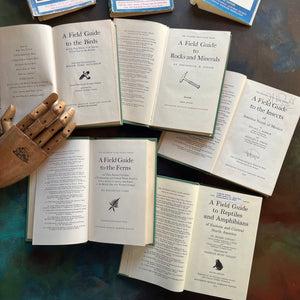 Set of 5 Peterson Field Guides Birds-Rocks & Minerals-Insects-Ferns-Reptiles & Amphibians-vintage field guides-nature guides-view of the title pages