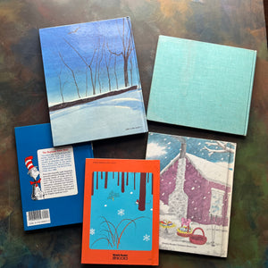 Set of 5 Vintage Children's Picture Books-Winter Theme-The Mitten, Snow, Owl Moon (A Caldecott Award-Winning Book), Sugar on Snow, and Three Friends Find Spring-view of the back covers