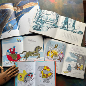 Set of 5 Vintage Children's Picture Books-Winter Theme-The Mitten, Snow, Owl Moon (A Caldecott Award-Winning Book), Sugar on Snow, and Three Friends Find Spring-view of the illustrations