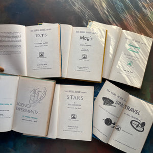 Set of 6 The Real Book About Books - Pets-Magic-Space Travel-Stars-Amazing Animals-Science Experiments-vintage children's science books-view of the title pages