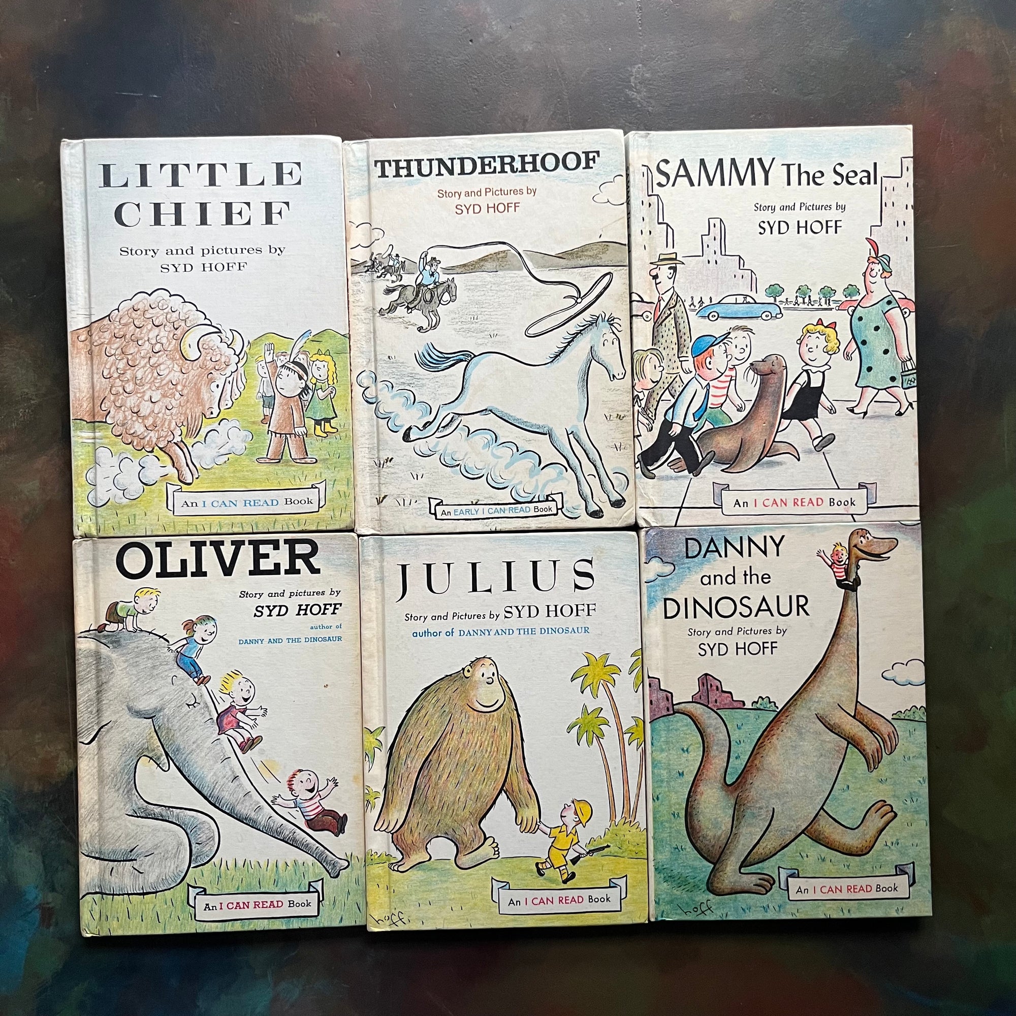 Set of 6 Vintage Picture Books written & illustrated by Syd Hoff-vintage I Can Read books-children's picture book set-view of the colorful front covers with images of the characters in each book