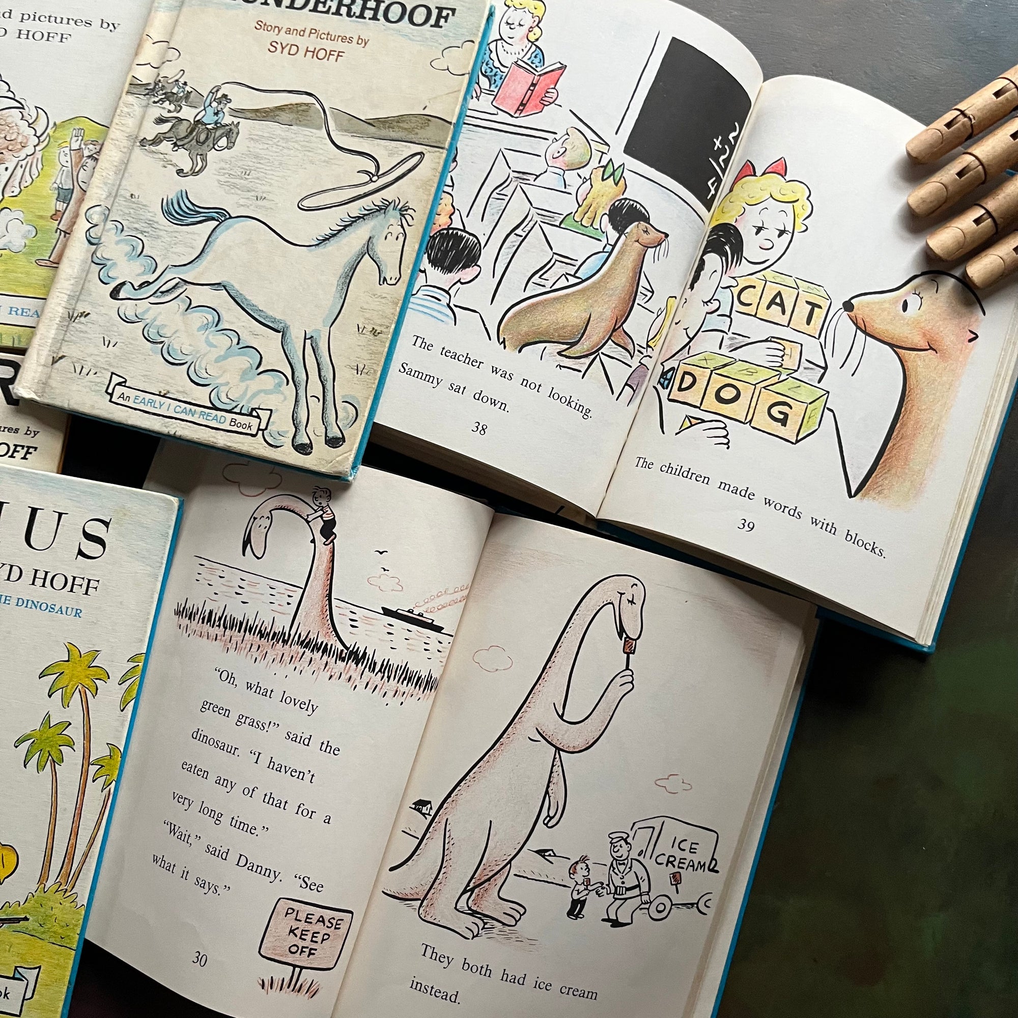 Set of 6 Vintage Picture Books written & illustrated by Syd Hoff-vintage I Can Read books-children's picture book set-view of illustrations in the remaining two books