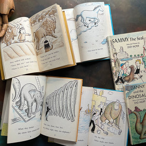 Set of 6 Vintage Picture Books written & illustrated by Syd Hoff-vintage I Can Read books-children's picture book set-view of the illustrations in four of the books