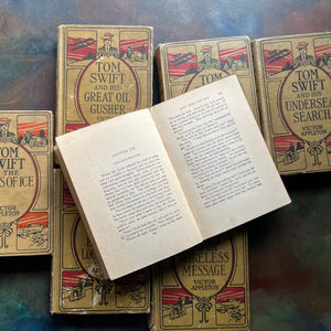 Set of 7 antique Tom Swift Books by Victor Appleton-sci fi books for boys-early 1900's adventure books for boys-view of the inside content
