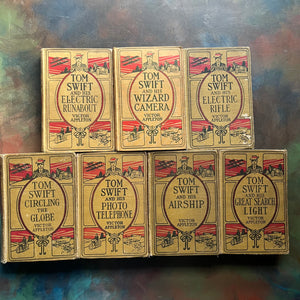 Set of 7 antique Tom Swift Books written by Victor Appleton-sci fi books for boys-early 1900's adventure books for boys-view of the front covers