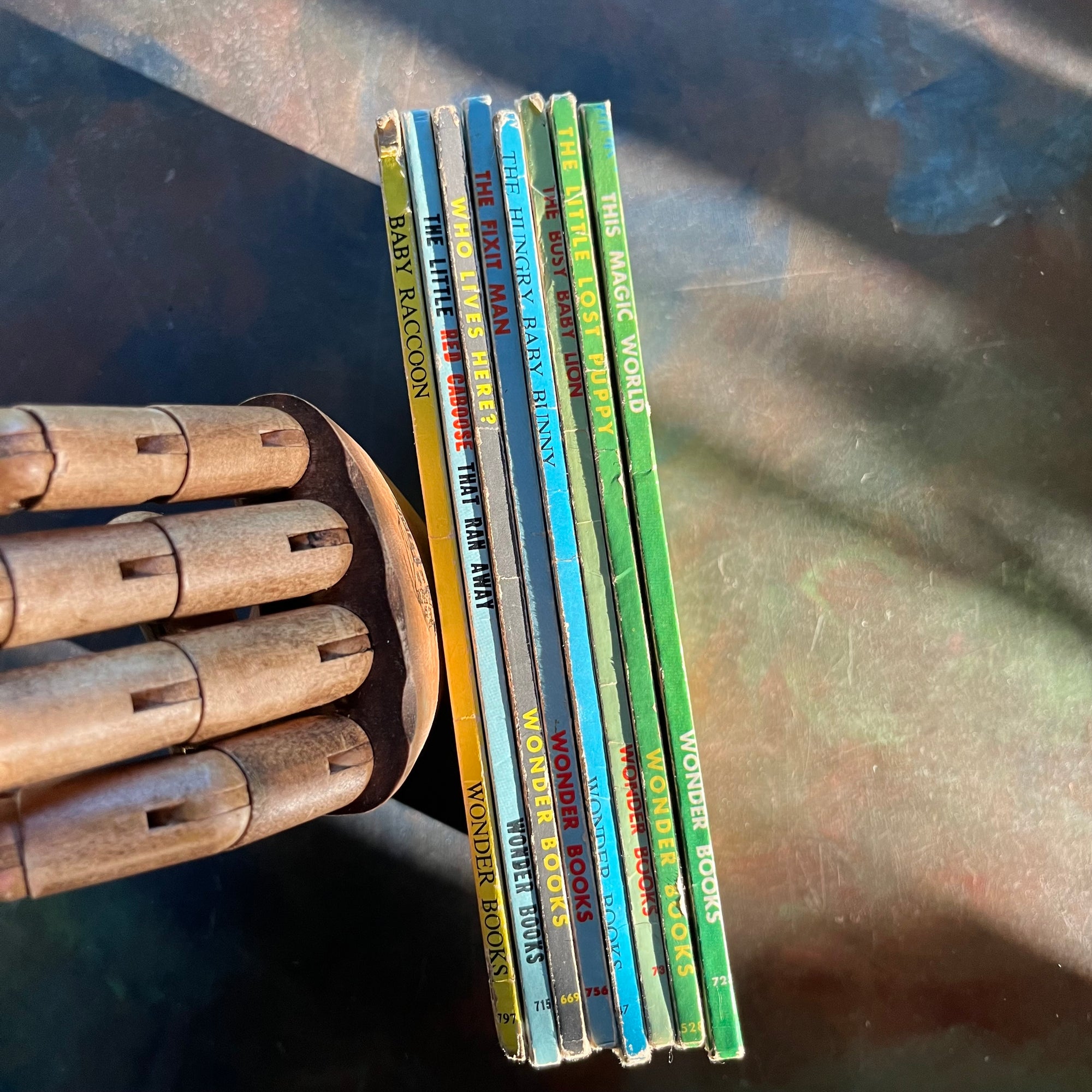 Set of 8 Wonder Books-vintage book set-vintage children's picture books-1950's children's books-view of the spines