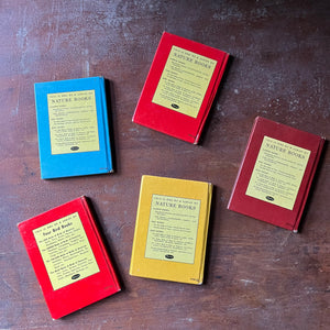 vintage nature guides - Set of Five Whitman Pocket Field Guides:  The Blue Book of Trees, The Red Book of Trees, The Red Book of Birds, Woodland Flowers & Field Flowers - view of the back covers