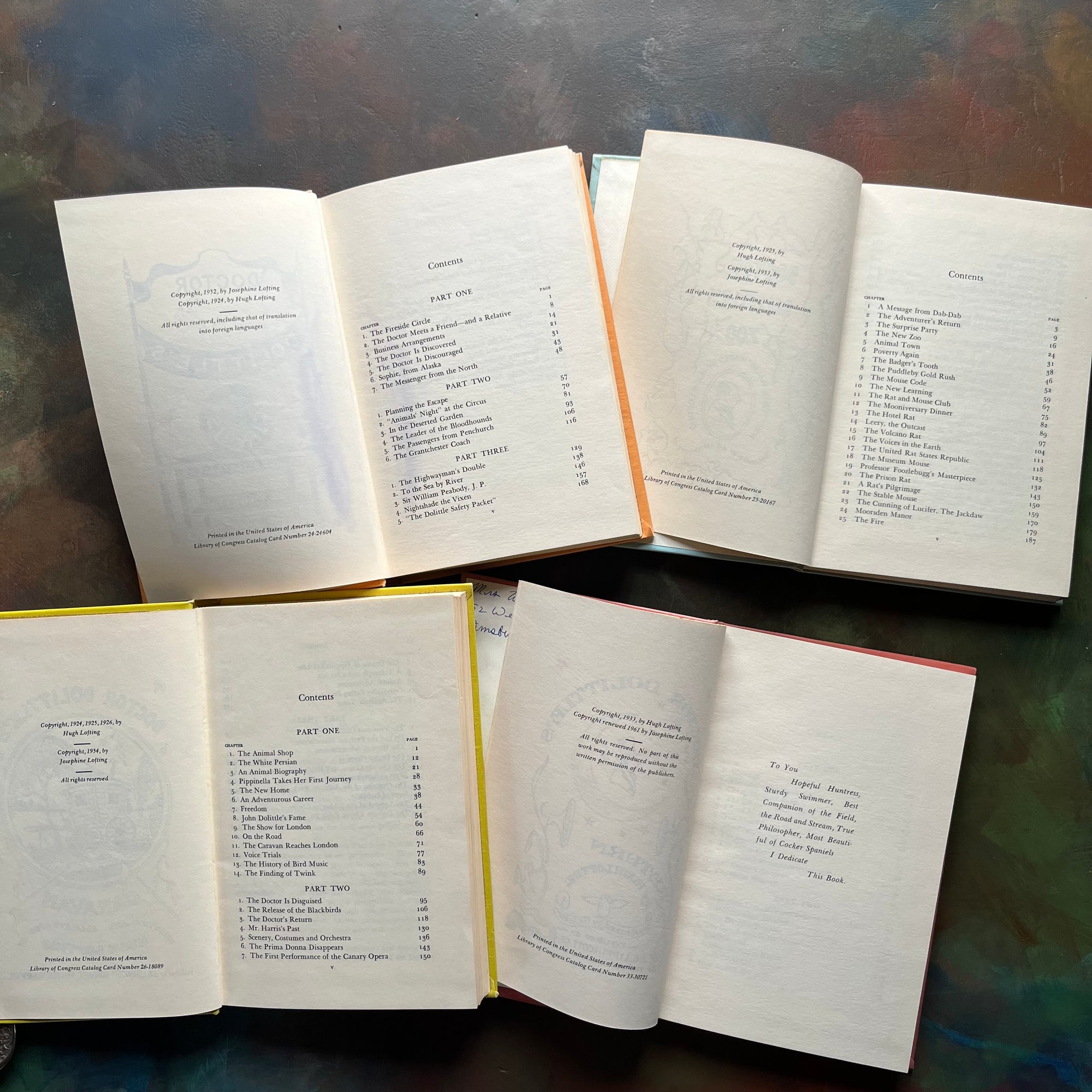 Set of Four Doctor Dolittle Books written & illustrated by Hugh Lofting-Circus, Zoo, Caravan & Return-vintage children's chapter books-view of the copyright & contents pages