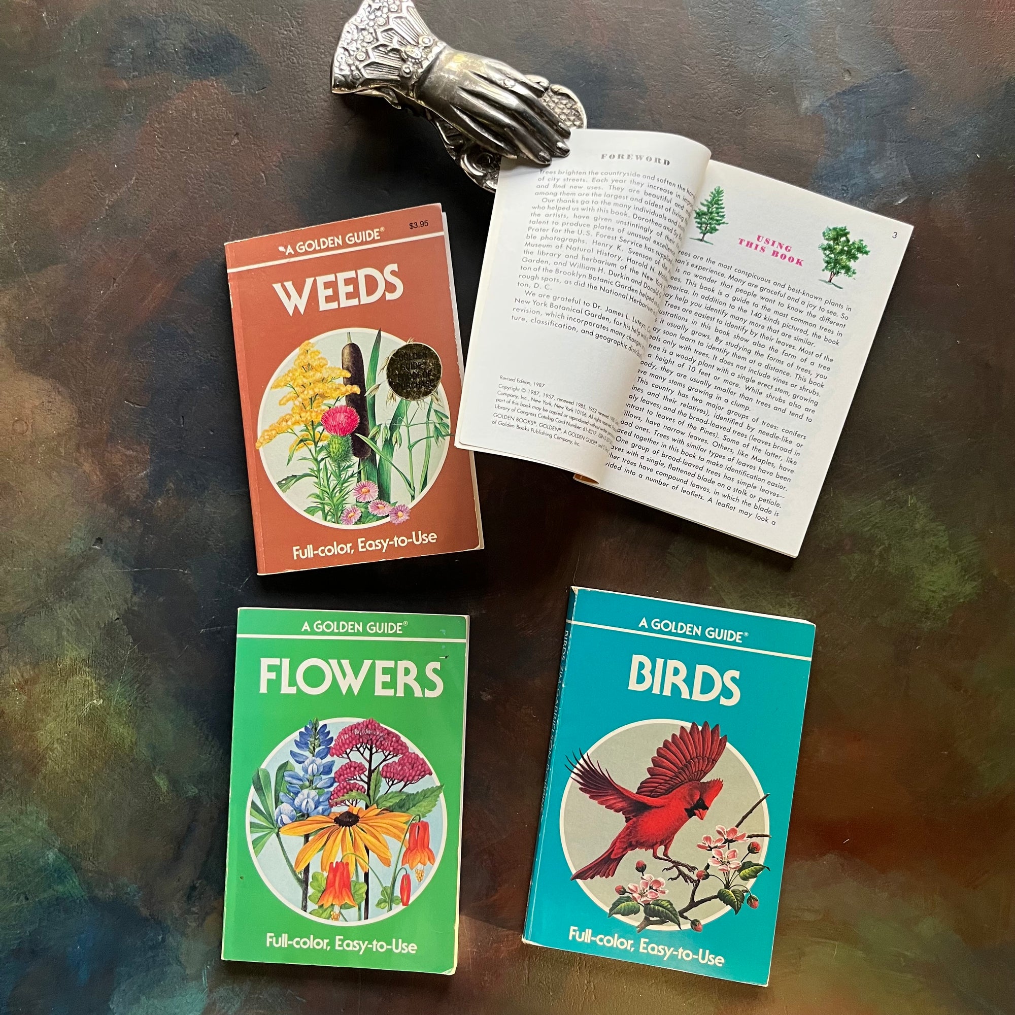 Set of Four Vintage Golden Guide Books-nature pocket guides-Birds, Flowers, Trees, and Weeds-view of the copyright page of Trees