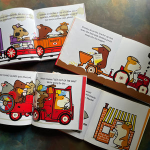 Set of Four William Bee Stanley Books-Stanley's Fire Engine-Stanley's Train-Stanley the Builder-Stanley the Farmer-children's picture books-view of the illustrations