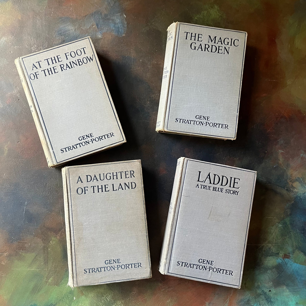 Set of Gene Stratton-Porter Books-Laddie A True Blue Story, A Daughter of the Land, The Magic Garden, At the Foot of the Rainbow-antique novels-view of the front covers