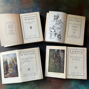 Set of Gene Stratton-Porter Books-Laddie A True Blue Story, A Daughter of the Land, The Magic Garden, At the Foot of the Rainbow-antique novels-view of the title pages