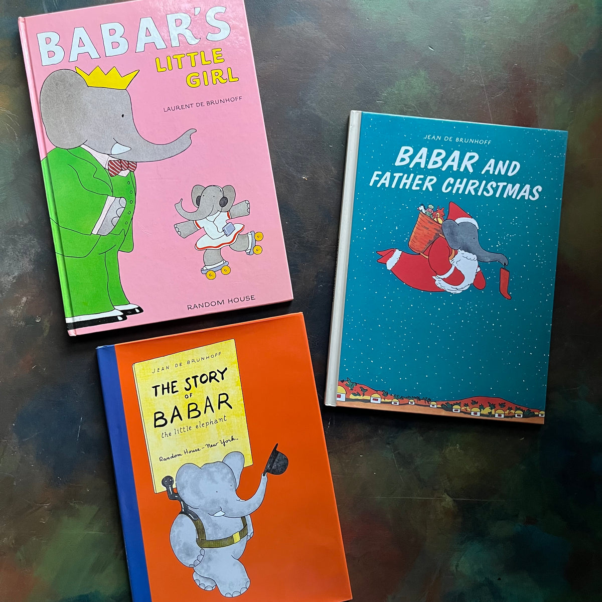 Vintage Picture books written by Jean and Laurent de Brunhoff Books-The Story of Babar The Little Elephant-Babar's Little Girl-Babar and Father Christmas-vintage children's picture books-view of the front covers
