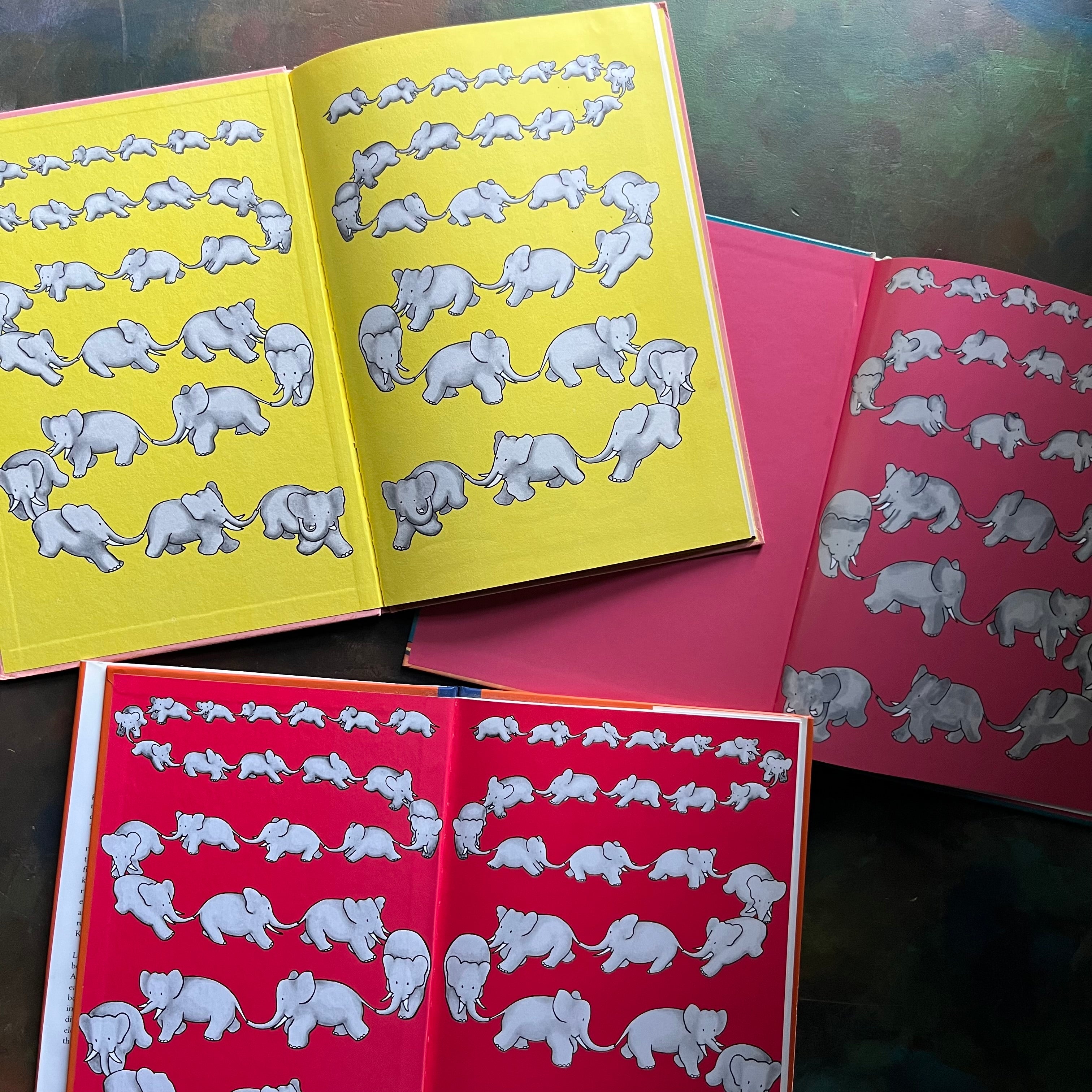 Vintage Picture books written by Jean and Laurent de Brunhoff Books-The Story of Babar The Little Elephant-Babar's Little Girl-Babar and Father Christmas-vintage children's picture books-view of the inside covers
