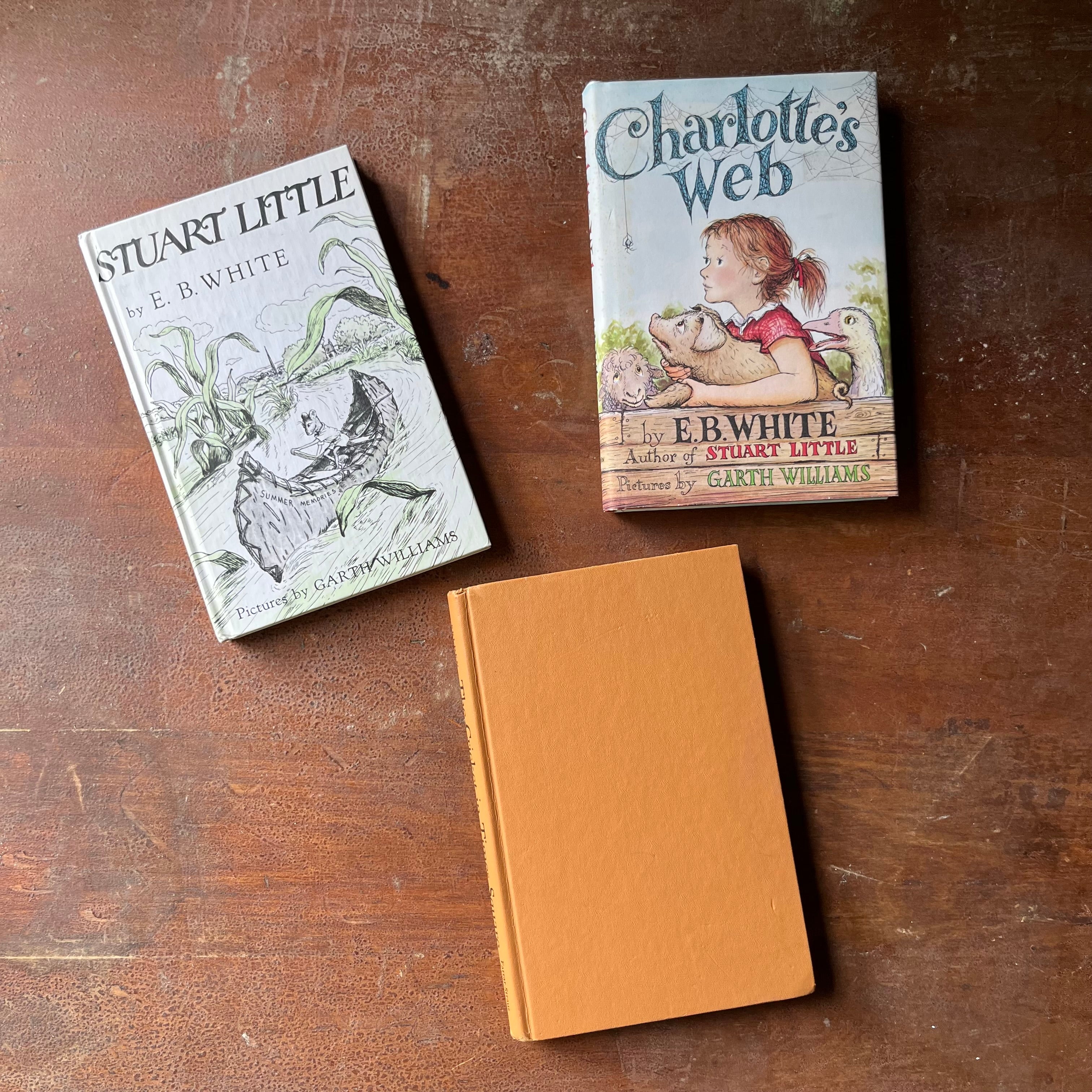 vintage children's chapter books, Garth Williams Illustrations, vintage children's books about animals - Set of Three Books Illustrated by Garth Williams-Charlotte's Web, Stuart Little & The Cricket in Times Square - view 0f the front covers