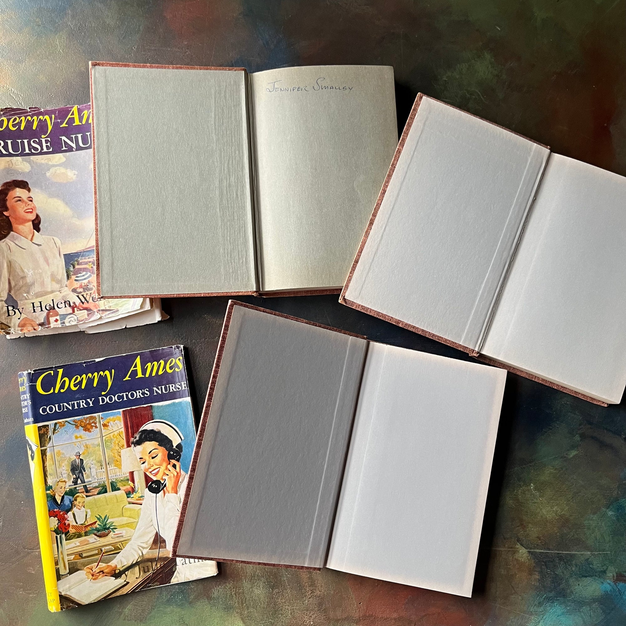Set of Three Cherry Ames Nurse Books-vintage children's mystery books-children's chapter books-vintage mysteries-Helen Wells-Julie Tatham-view of the inside covers