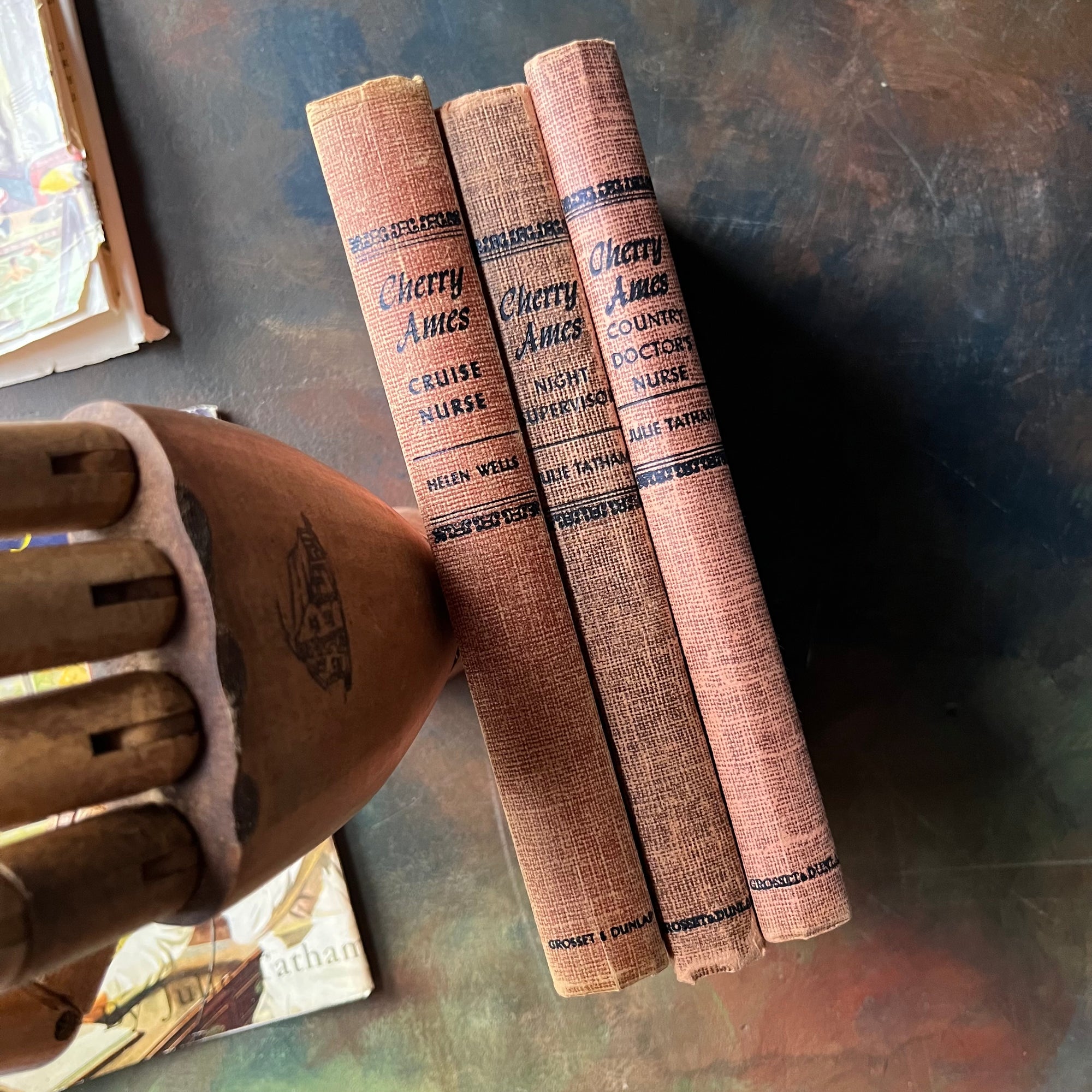 Set of Three Cherry Ames Nurse Books-vintage children's mystery books-children's chapter books-vintage mysteries-Helen Wells-Julie Tatham-view of the spines