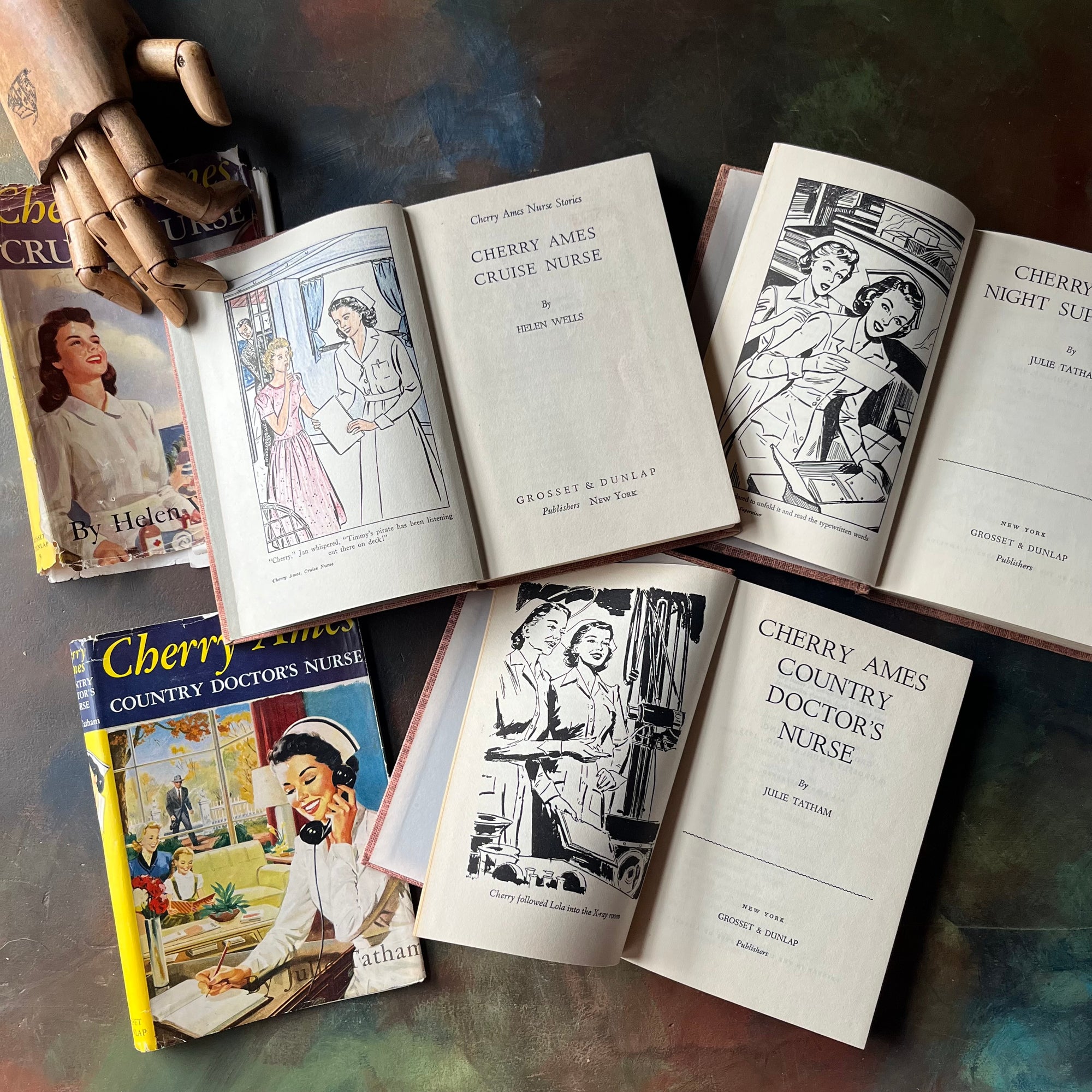 Set of Three Cherry Ames Nurse Books-vintage children's mystery books-children's chapter books-vintage mysteries-Helen Wells-Julie Tatham-view of the title pages & frontispieces