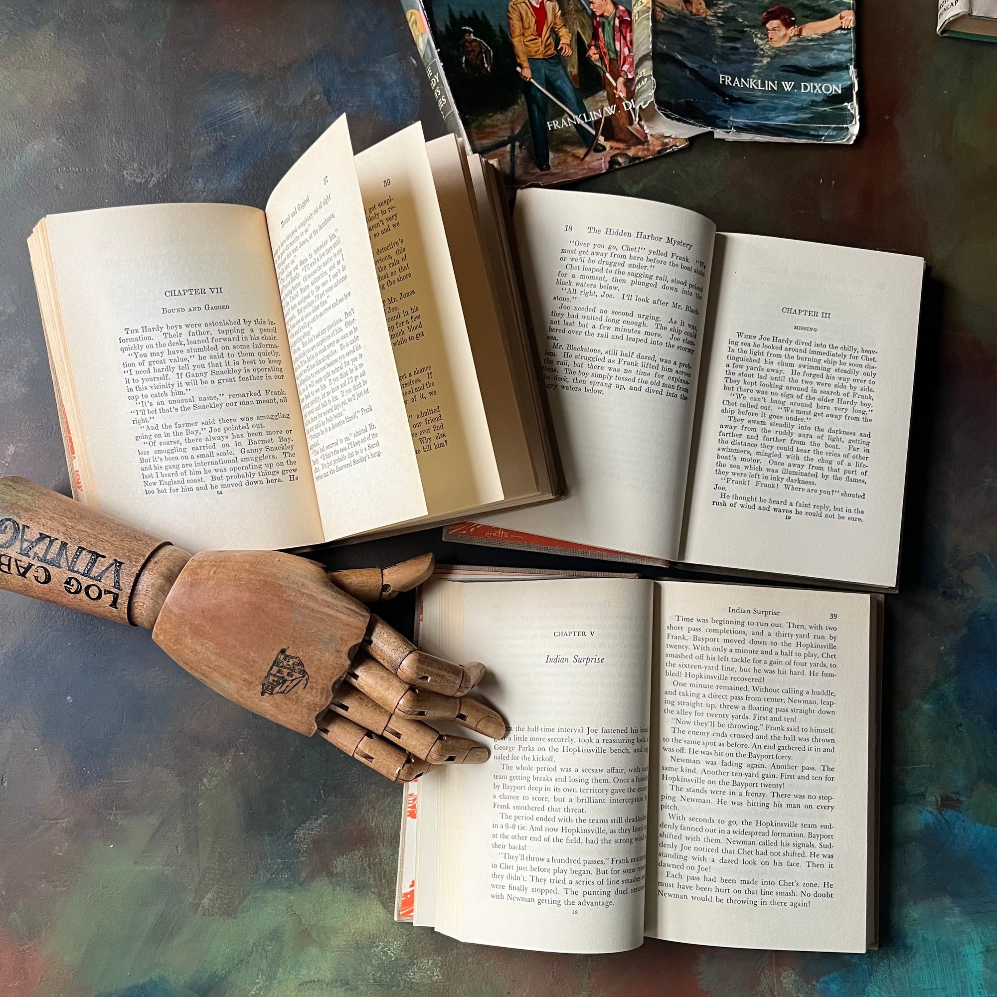 Set of Three Hardy Boys Mysteries with Brown Covers & Dust Jackets written by Franklin W. Dixon-vintage children's mysteries-view of the inside content
