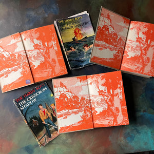 Set of Three Hardy Boys Mysteries with Brown Covers & Dust Jackets written by Franklin W. Dixon-vintage children's mysteries-view of the inside covers