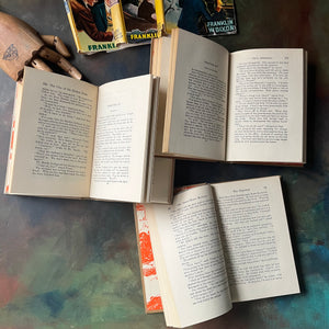 Set of Three Hardy Boys Mystery Books with Dust Jackets:  The Clue of the Broken Blade, The Flickering Torchlight Mystery and The Short-Wave Mystery-Franklin W. Dixon-vintage children's chapter books-vintage mysteries for young readers-view of the inside content/body text