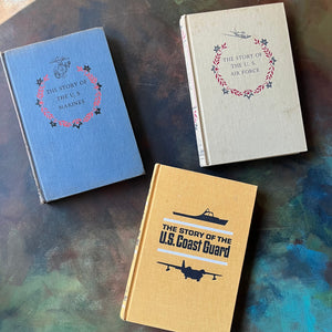 Set of Three Landmark Series History Books for Children-U.S. Airforce-U.S. Marines-U.S. Coast Guard-vintage history books-view of the front covers