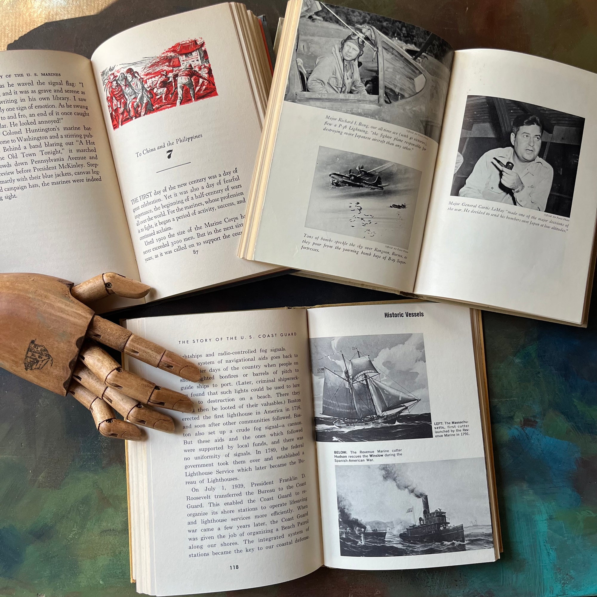 Set of Three Landmark Series History Books for Children-U.S. Airforce-U.S. Marines-U.S. Coast Guard-vintage history books-view of the illustrations/photographs