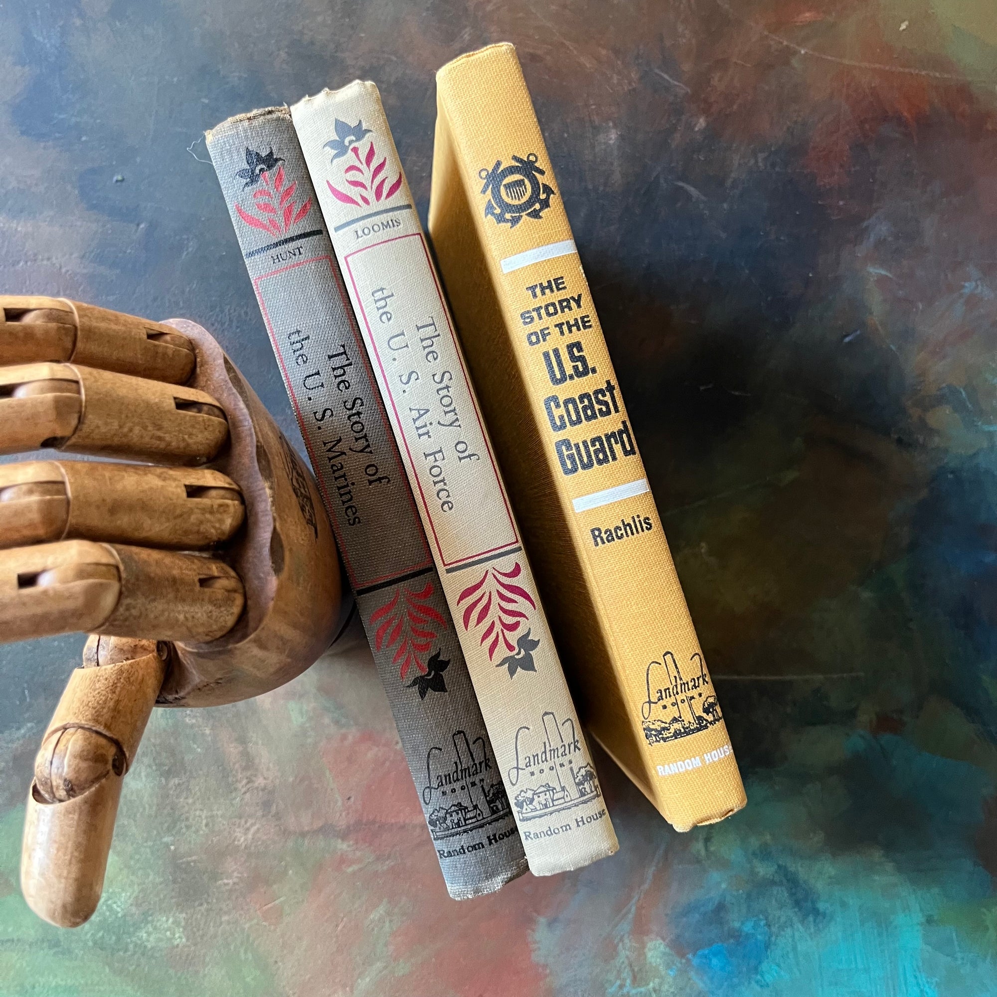 Set of Three Landmark Series History Books for Children-U.S. Airforce-U.S. Marines-U.S. Coast Guard-vintage history books-view of the spines