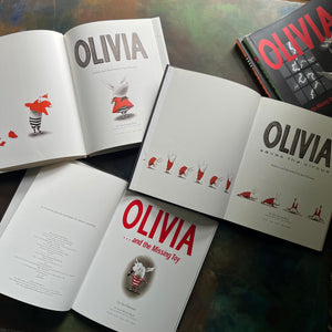 Set of Three Olivia Books written and illustrated by Ian Falconer-Olivia-Olivia Saves the Circus-Olivia and the Missing Toy-award-winning picture book-Caldecott Honor Book-view of the title pages