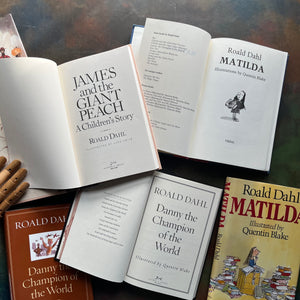 Set of Three Roald Dahl Books-Matilda-James and the Giant Peach-Danny the Champion of the World-children's chapter books-view of the title pages