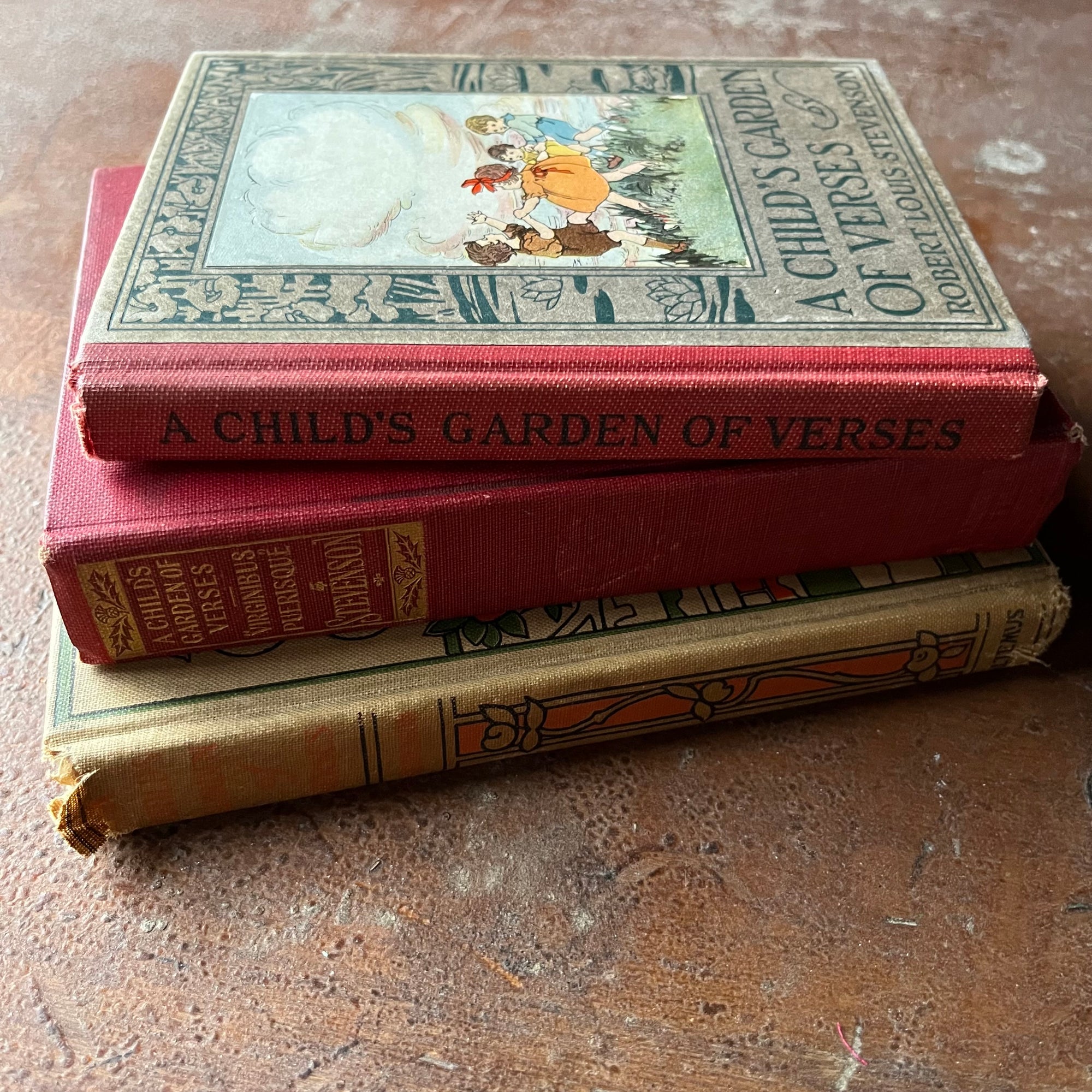 Set of Three Robert Louis Stevenson's A Child's Book of Verses-vintage children's poetry books - view of the spines