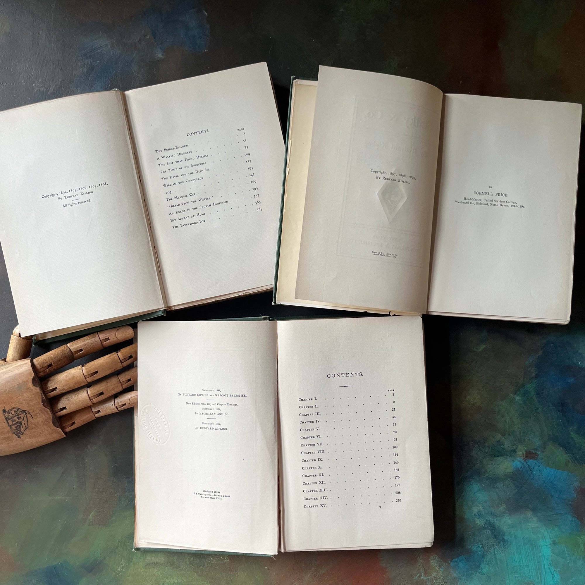 Set of Three Rudyard Kipling Novels-The Day's Work-Stalky & Co.-The Naulahka-vintage fiction-view of the copyright, dedication & content pages